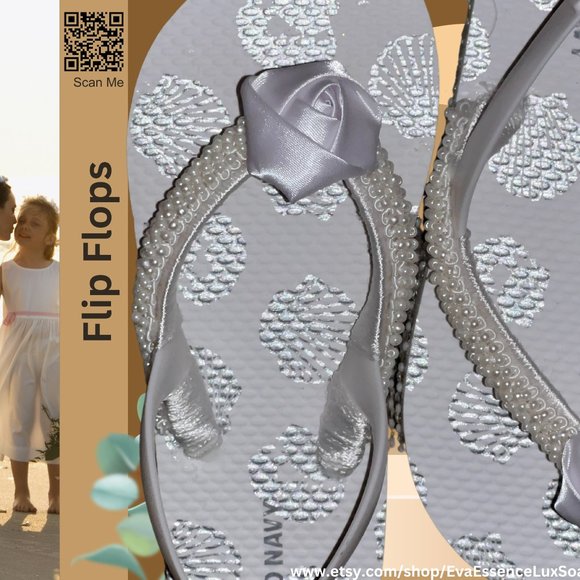 Child Flip Flops, Sliver Sea Shells, Childs Flip Flop Beach Sandal, Youth Shoes - Picture 7 of 16
